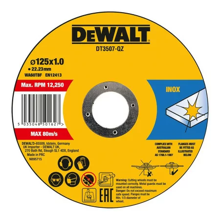 Set of 10 Stainless Steel Cutting Discs. Dewalt - 125x1x22.23 mm - DT3506-QZ