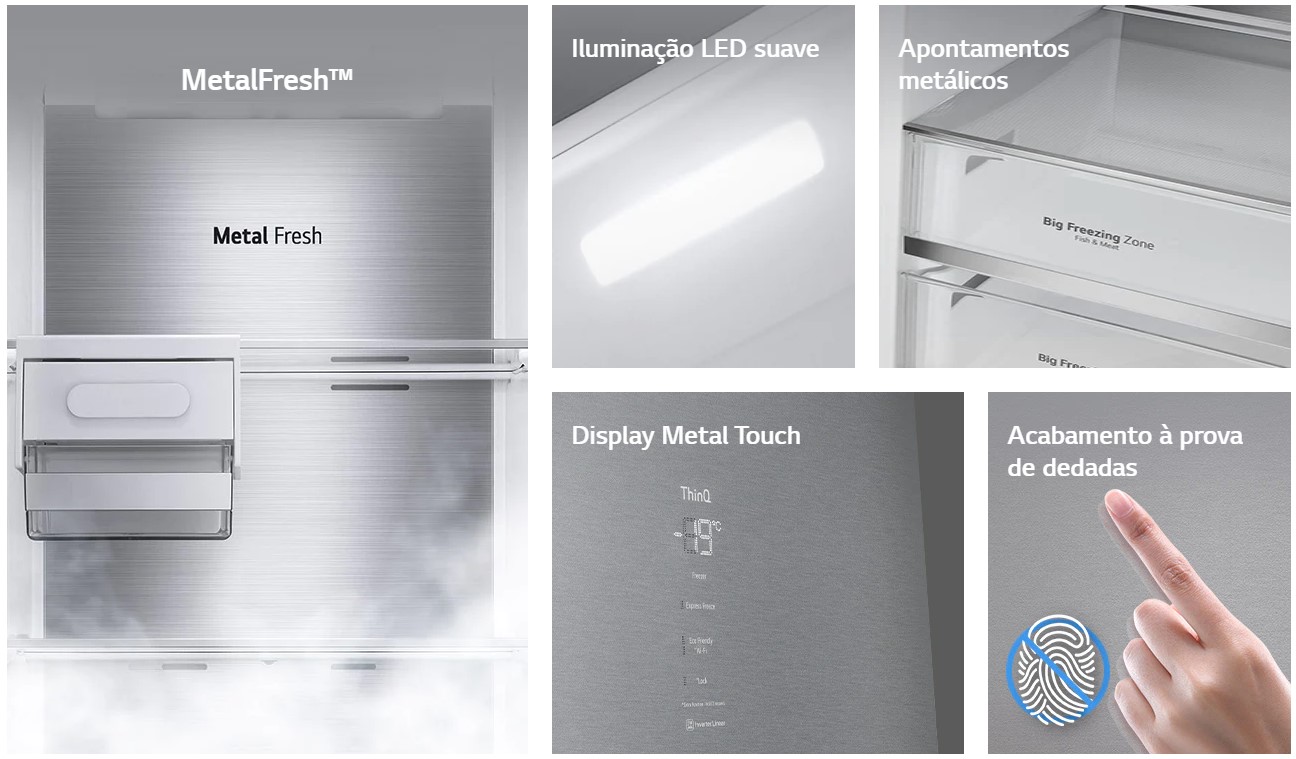 Congelador vertical  LG GFM61MBCSF, No Frost, 186 cm, 324 l, MetalFRESH™,  Inverter Linear Compressor™, Inox texturizado antihuellas